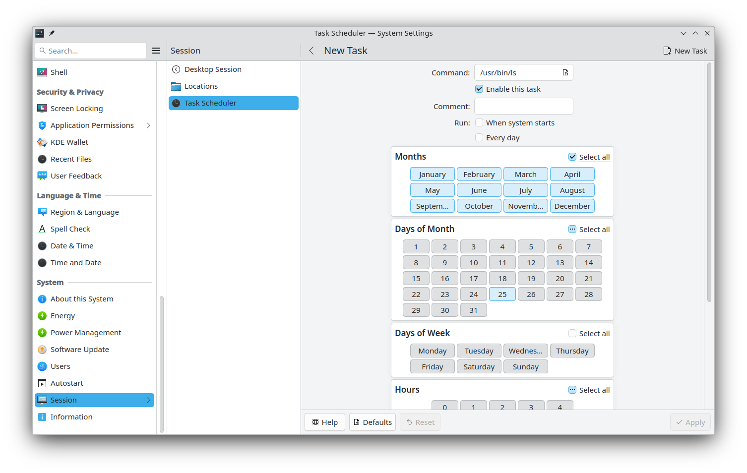 KCron Task Editor