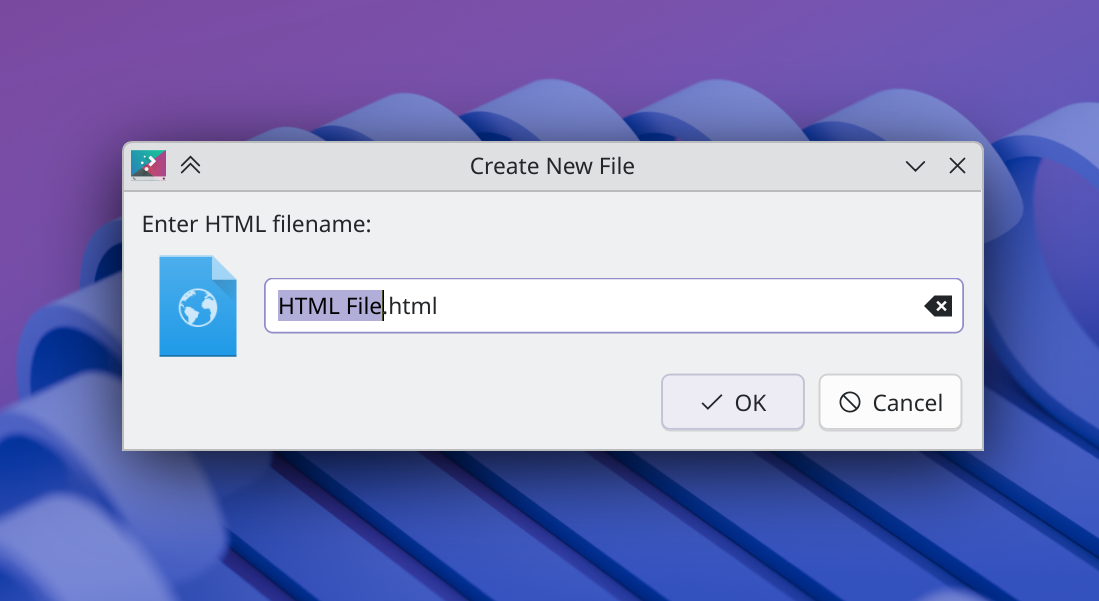 New file creation dialog with preview