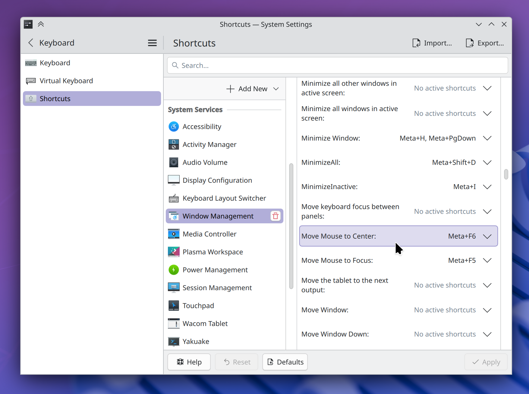System Settings Shortcuts page showing nicer names for the KWin and Plasma entries