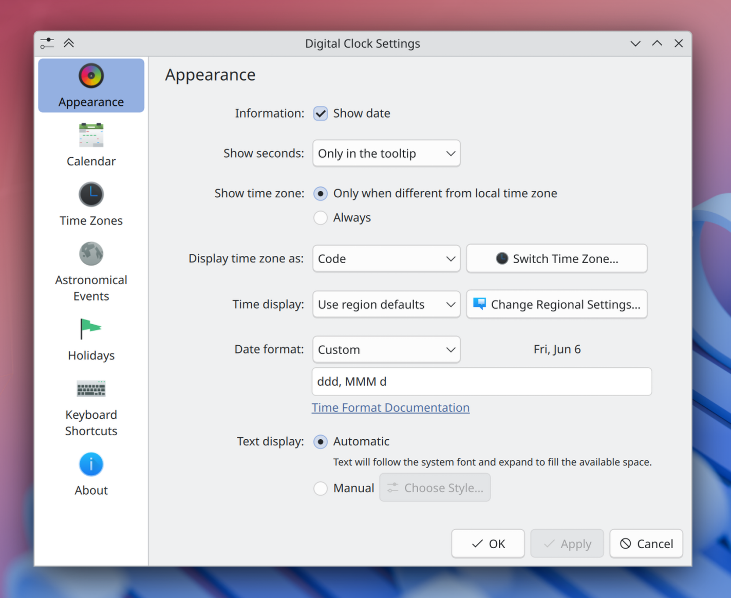 Digital Clock config dialog with good control alignment