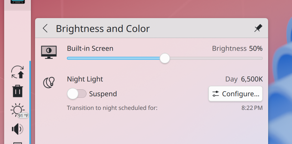 Brightness widget showing readable text
