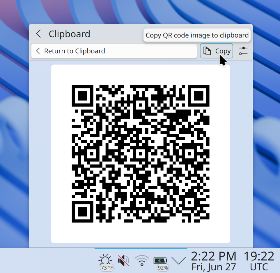 Button to copy clipboard item’s QR code to the clipboard