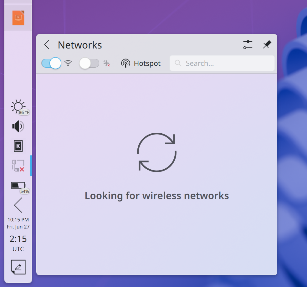 Networks widget saying that it’s looking for for networks