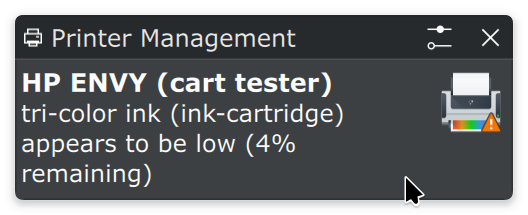 Notification informing you about low ink in your printer