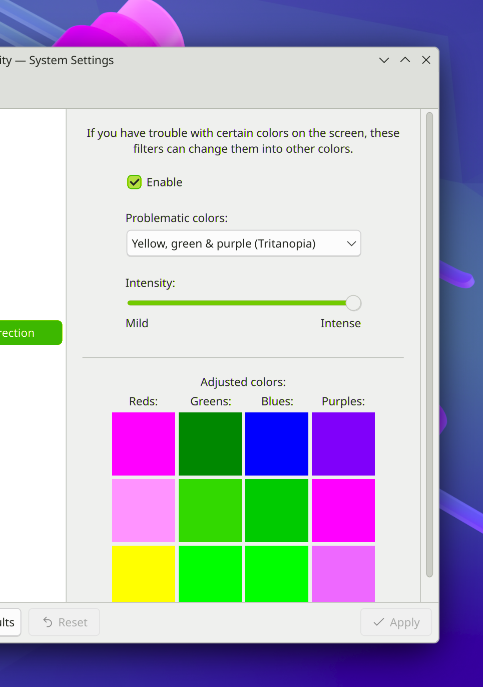 Improved colorblindness correction filter UI