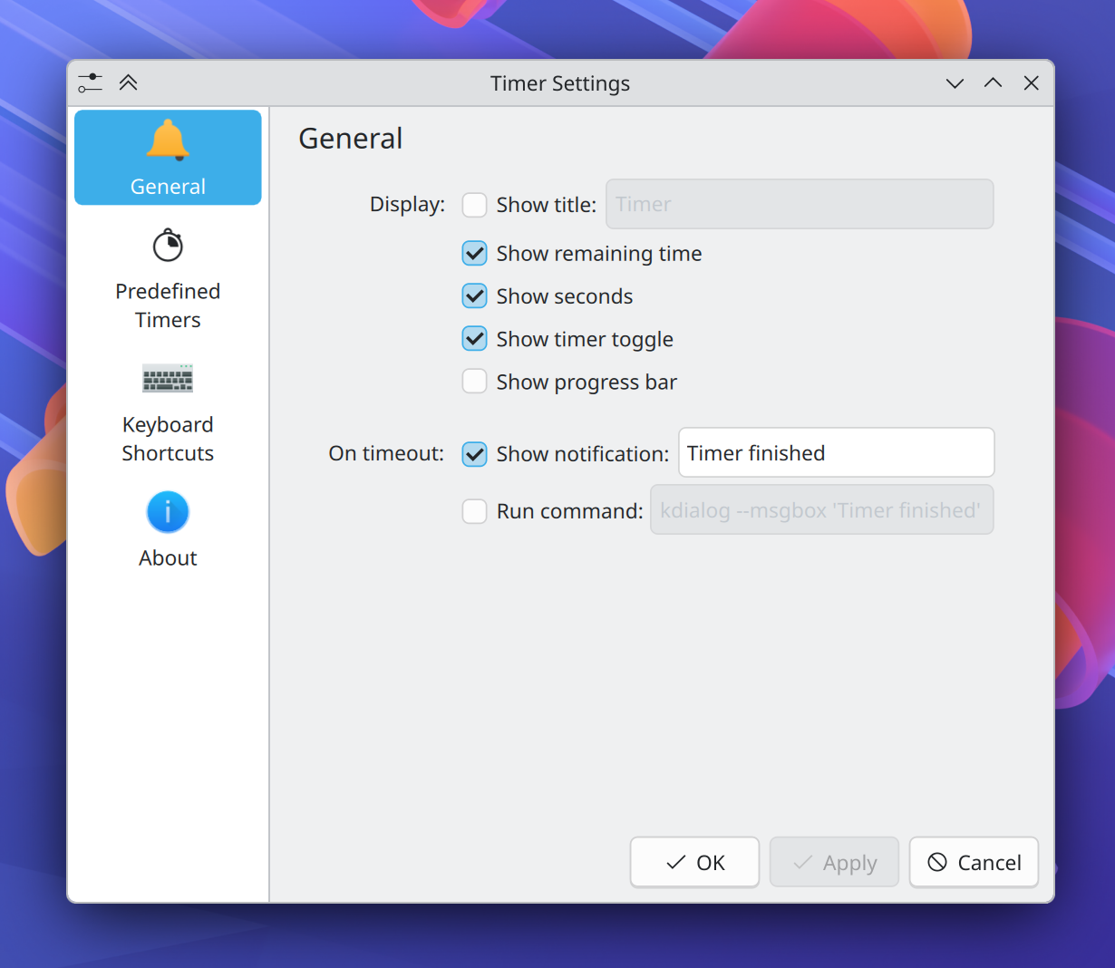 New timer config page with more stuff on the “General” page