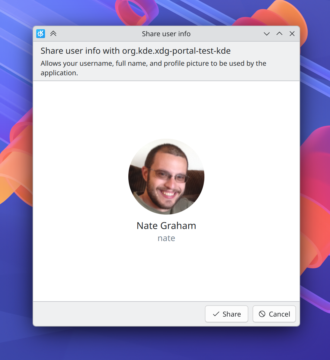Account details sharing dialog
