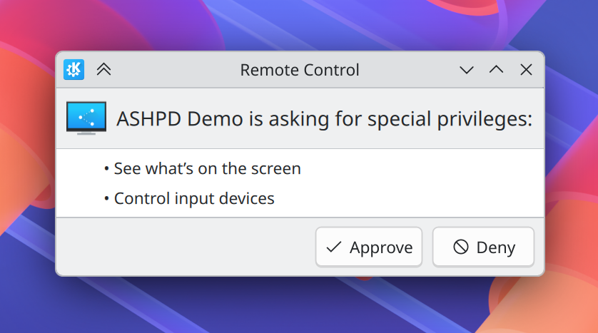 Portal remote control request dialog