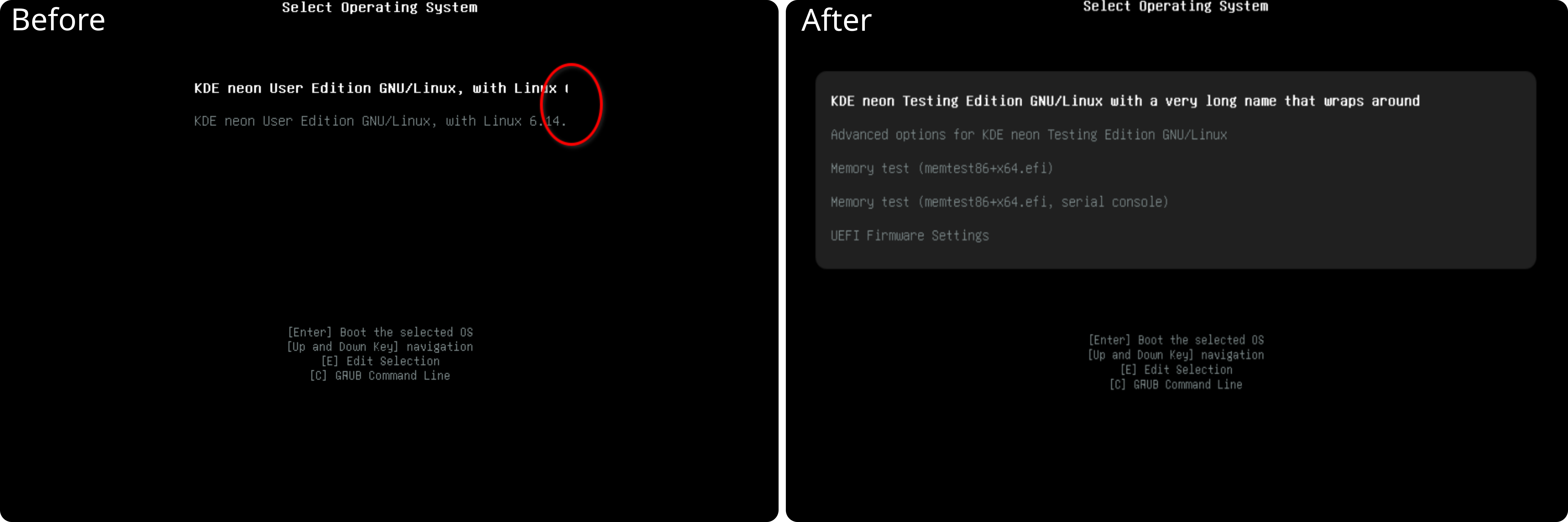 GRUB screen theme with more space for long text