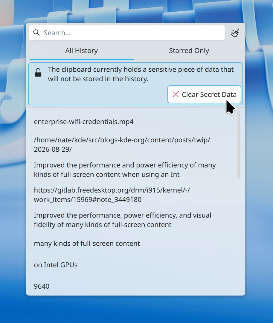 Warning about sensitive data on the clipboard