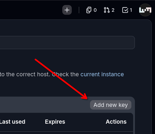 Image showing where Add new key is