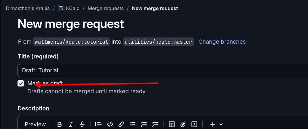 Image showing where to untick Mark as draft